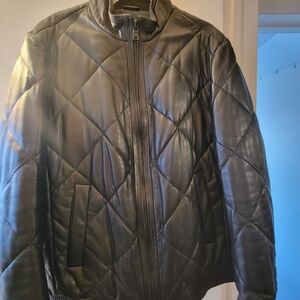 Hugo Boss Men’s Black Quilted Leather Jacket 46R (US L) Moto Style - Very Good